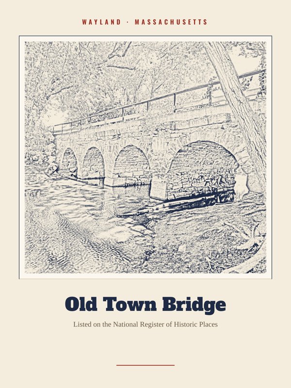 Wayland Old Town Bridge Landmark Print artwork detail