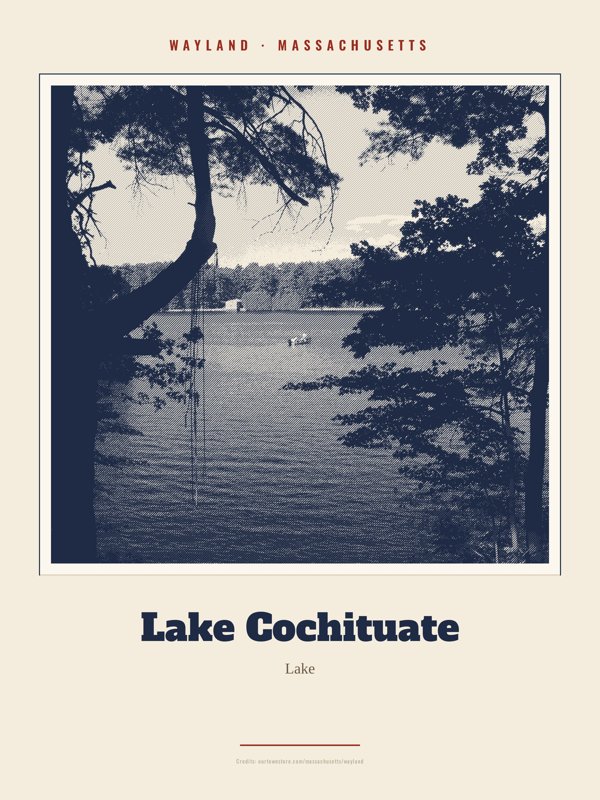 Wayland Lake Cochituate Landmark Print artwork detail