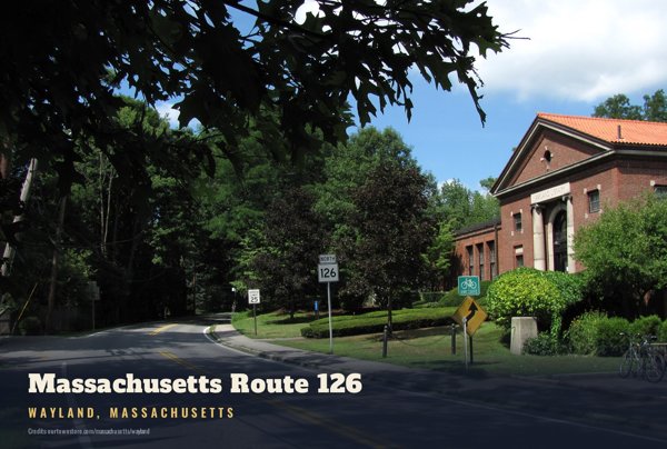 Wayland Massachusetts Route 126 Postcard artwork detail
