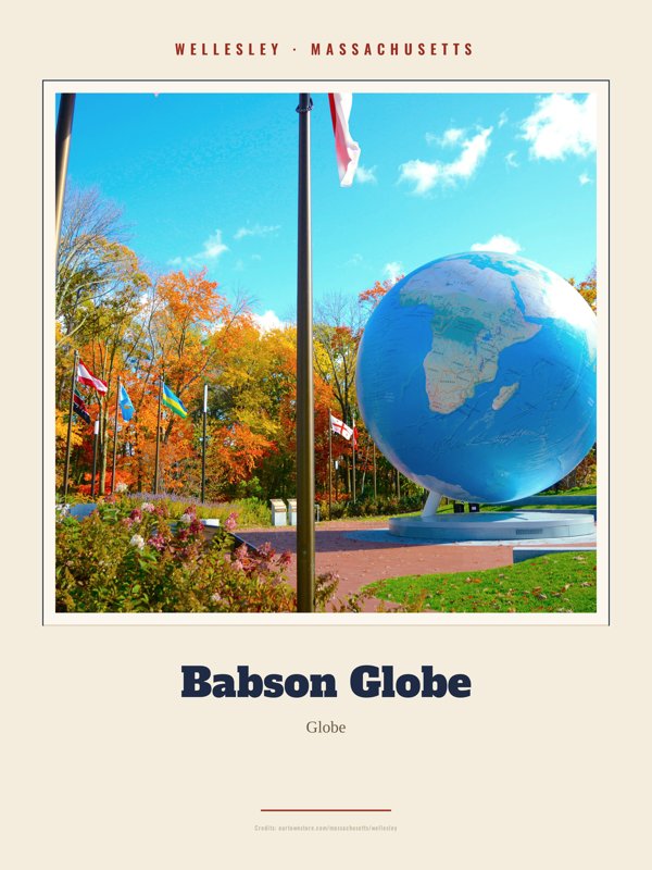 Wellesley Babson Globe Landmark Print artwork detail