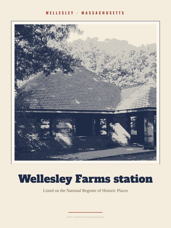 Wellesley Wellesley Farms station Landmark Print artwork detail