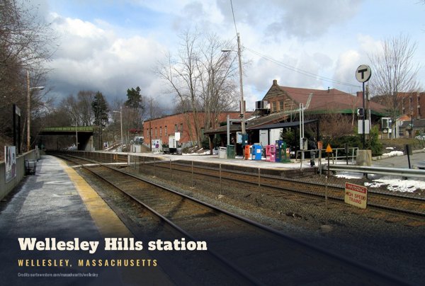 Wellesley Wellesley Hills station Postcard artwork detail