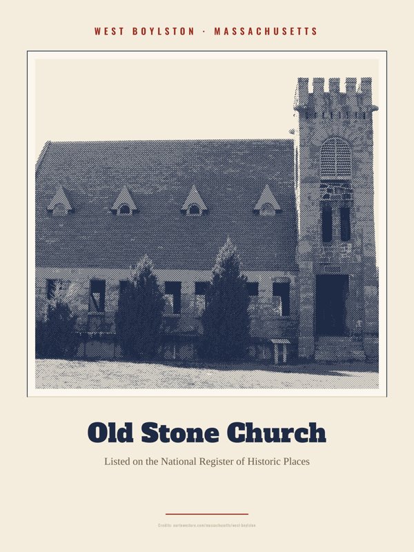 West Boylston Old Stone Church Landmark Print artwork detail