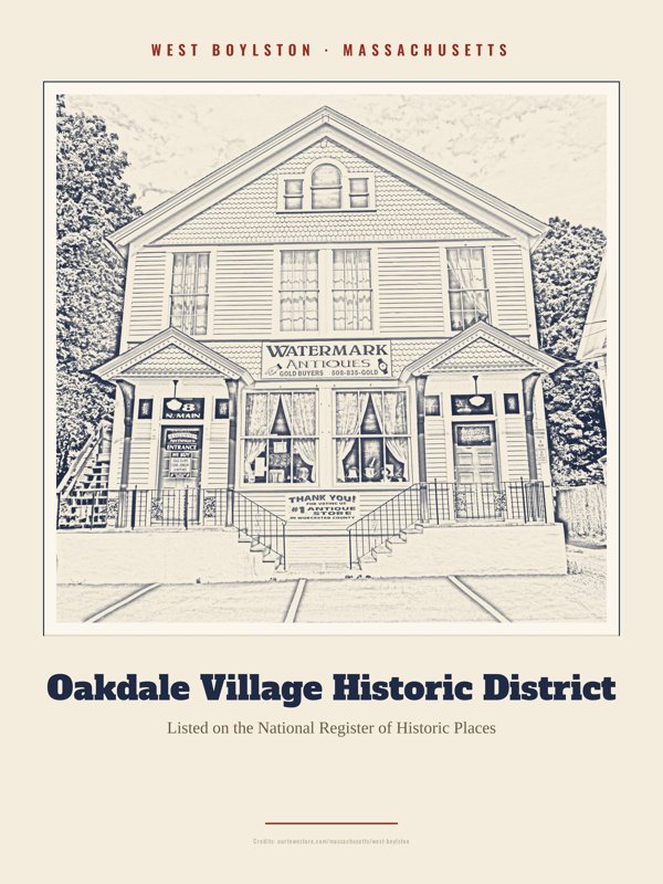 West Boylston Oakdale Village Historic District Landmark Print artwork detail