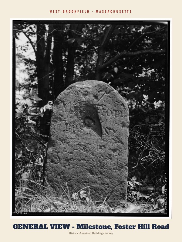West Brookfield GENERAL VIEW - Milestone, Foster Hill Road Archive Print artwork detail