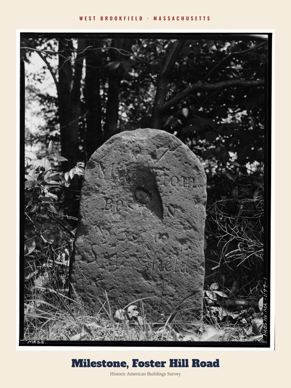 West Brookfield Milestone, Foster Hill Road Archive Print artwork detail