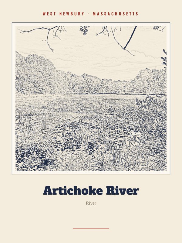 West Newbury Artichoke River Landmark Print artwork detail