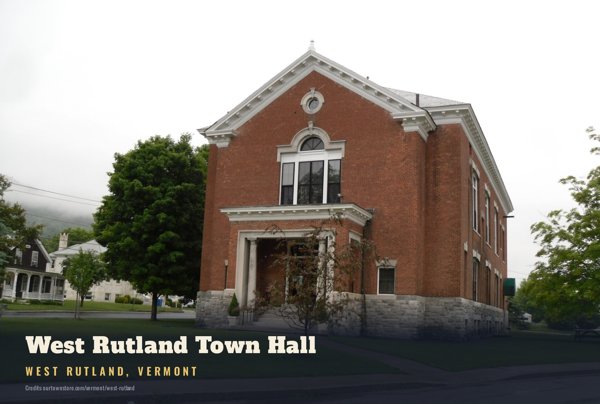 West Rutland West Rutland Town Hall Postcard artwork detail