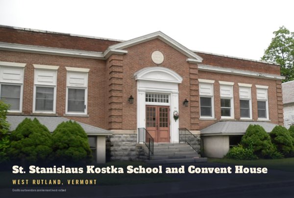West Rutland St. Stanislaus Kostka School and Convent House Postcard artwork detail