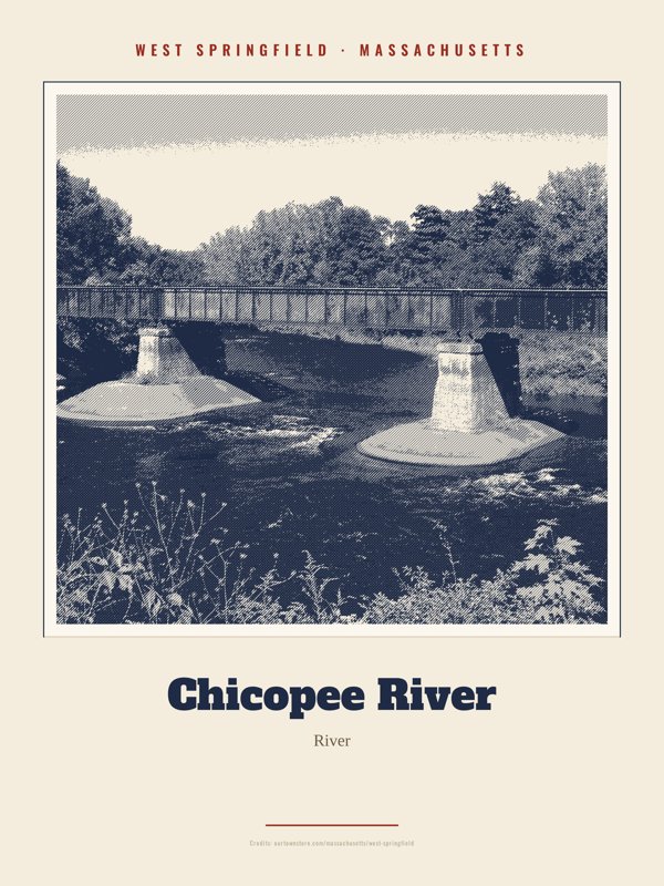 West Springfield Chicopee River Landmark Print artwork detail