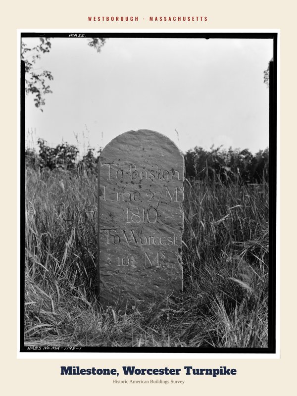 Westborough Milestone, Worcester Turnpike Archive Print artwork detail