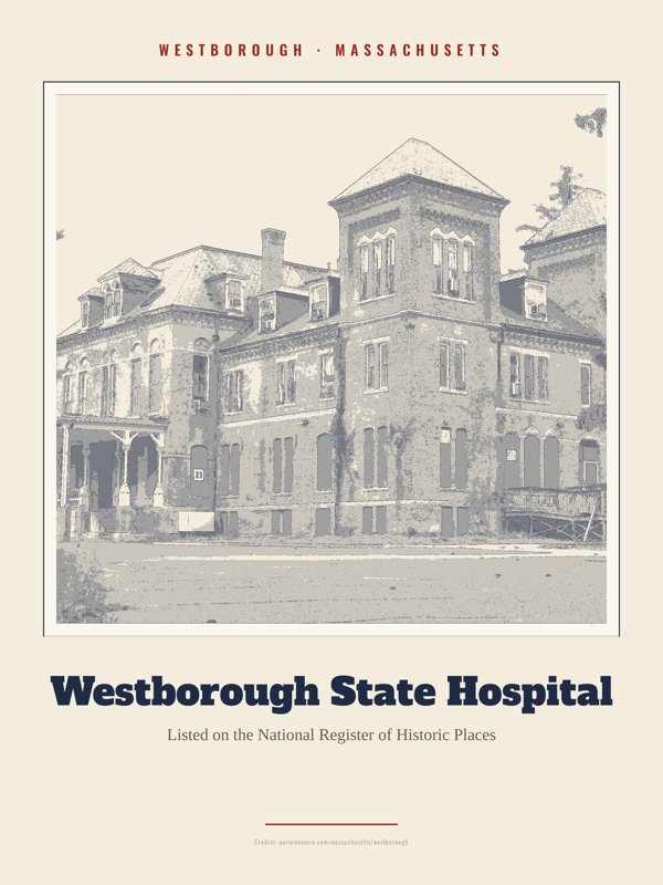 Westborough Westborough State Hospital Landmark Print artwork detail