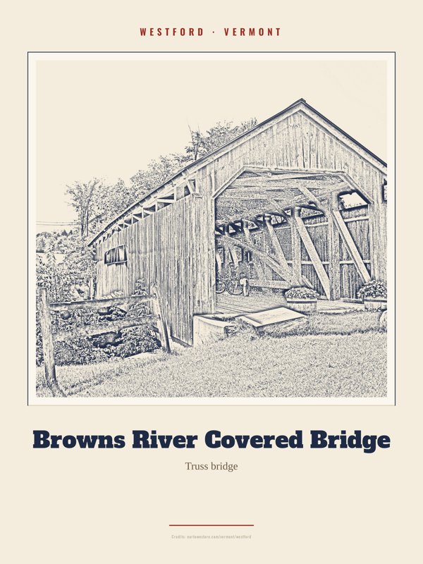 Westford Browns River Covered Bridge Landmark Print artwork detail