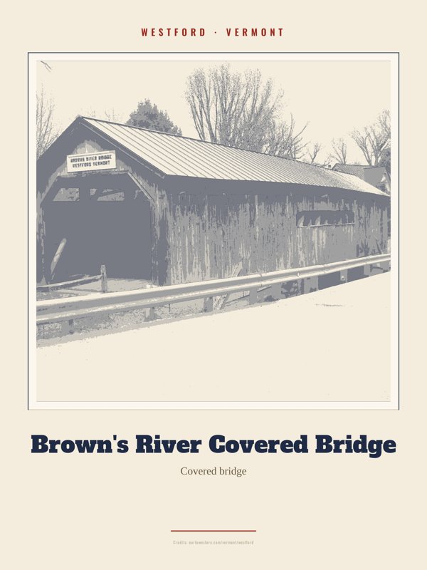 Westford Brown's River Covered Bridge Landmark Print artwork detail