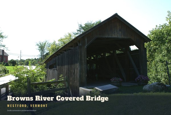 Westford Browns River Covered Bridge Postcard artwork detail