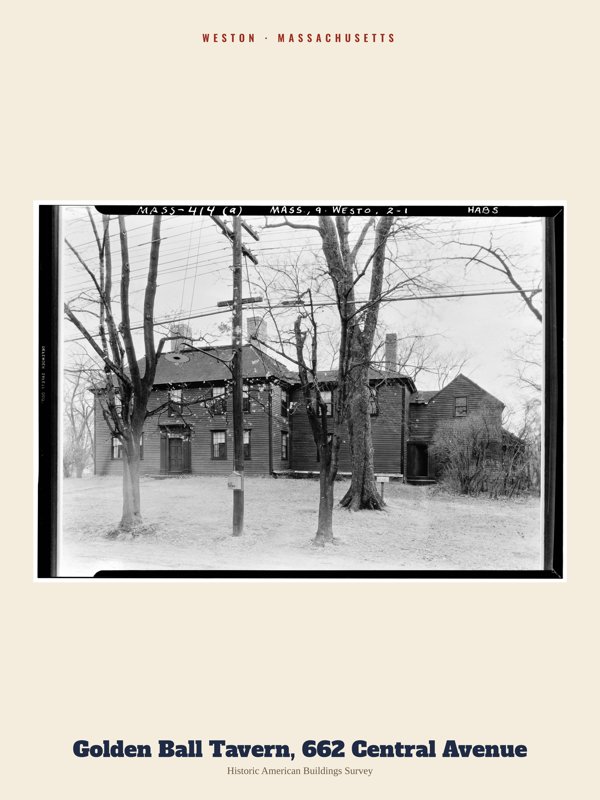 Weston Golden Ball Tavern, 662 Central Avenue Archive Print artwork detail