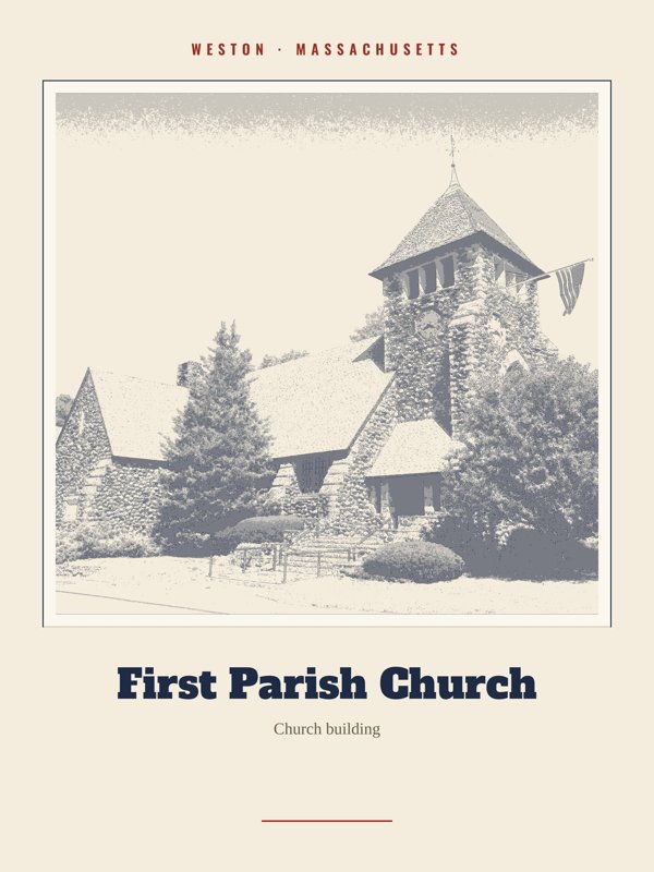 Weston First Parish Church Landmark Print artwork detail