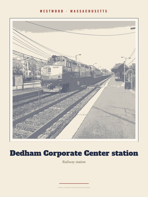 Westwood Dedham Corporate Center station Landmark Print artwork detail