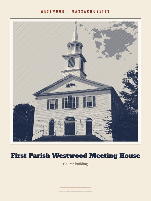 Westwood First Parish Westwood Meeting House Landmark Print artwork detail