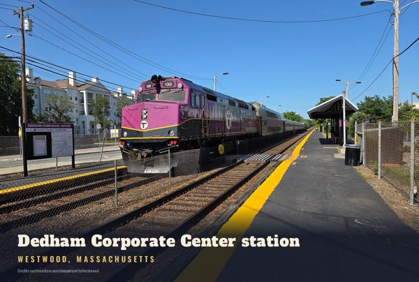 Westwood Dedham Corporate Center station Postcard artwork detail