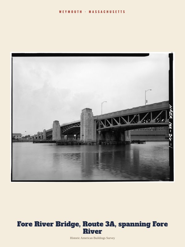 Weymouth Fore River Bridge, Route 3A, spanning Fore River Archive Print artwork detail