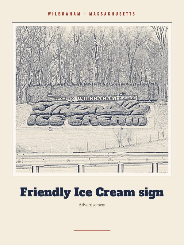 Wilbraham Friendly Ice Cream sign Landmark Print artwork detail