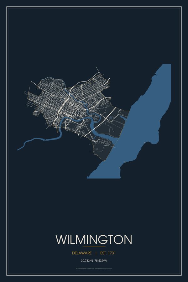 Wilmington Street Map Poster · Midnight artwork detail
