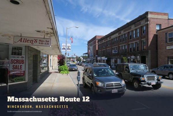 Winchendon Massachusetts Route 12 Postcard artwork detail