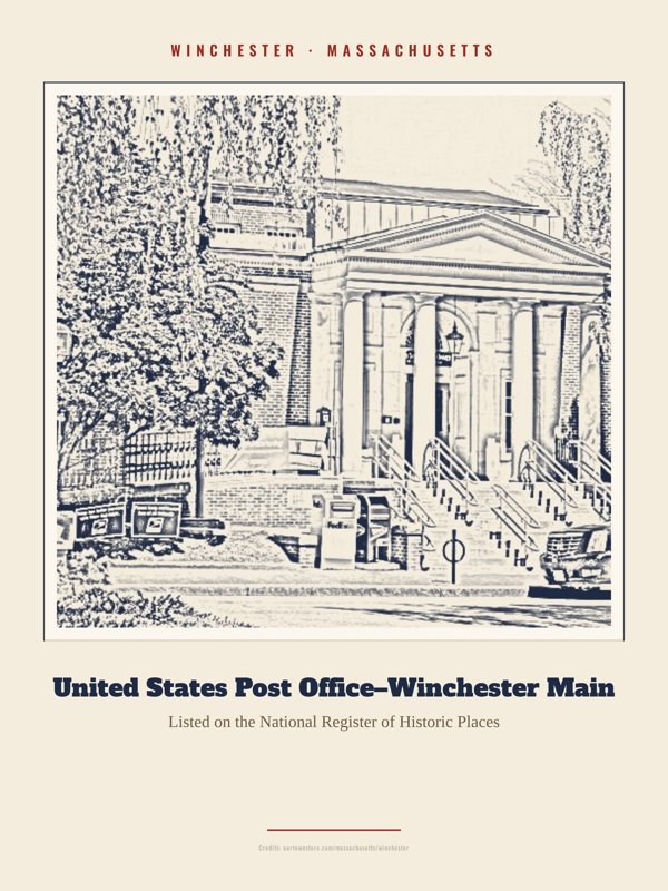 Winchester United States Post Office–Winchester Main Landmark Print artwork detail