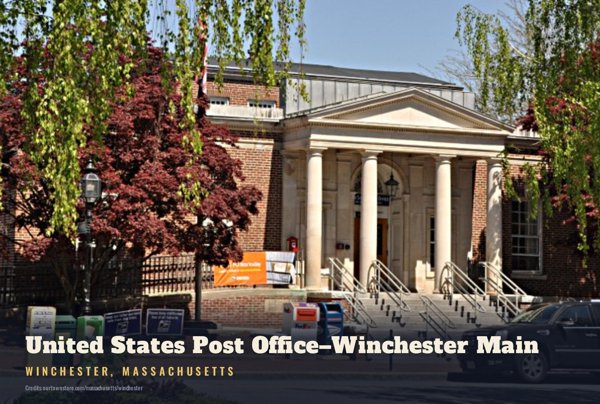 Winchester United States Post Office–Winchester Main Postcard artwork detail