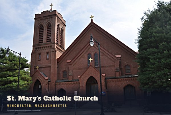 Winchester St. Mary's Catholic Church Postcard artwork detail