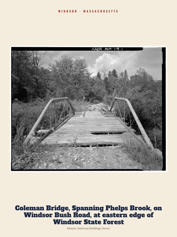 Windsor Coleman Bridge, Spanning Phelps Brook, on Windsor Bush Road, at eastern edge of  Windsor State Forest Archive Print artwork detail
