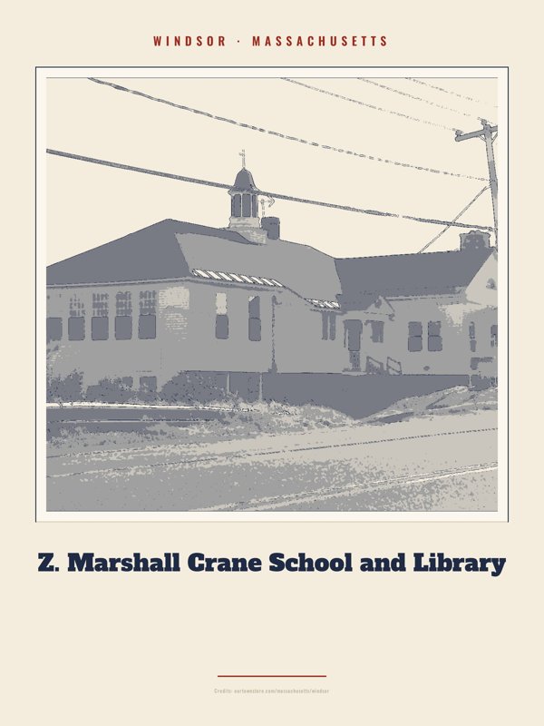 Windsor Z. Marshall Crane School and Library Landmark Print artwork detail