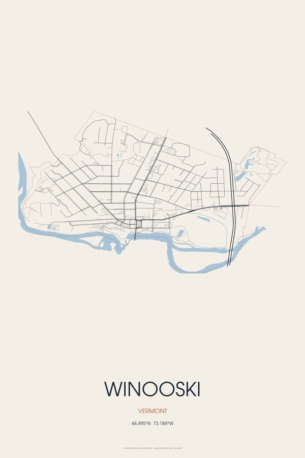 Winooski Street Map Poster · Linen artwork detail
