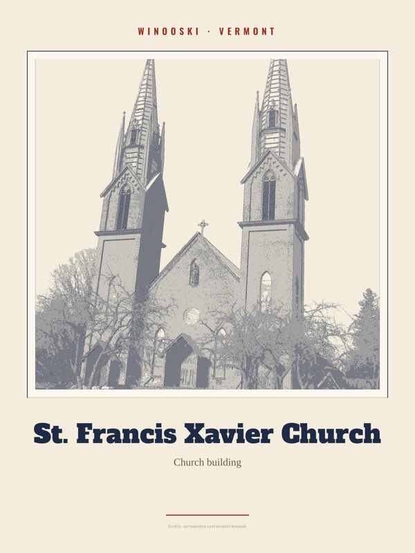 Winooski St. Francis Xavier Church Landmark Print artwork detail