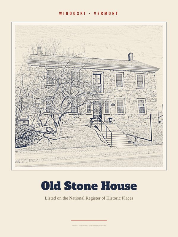 Winooski Old Stone House Landmark Print artwork detail
