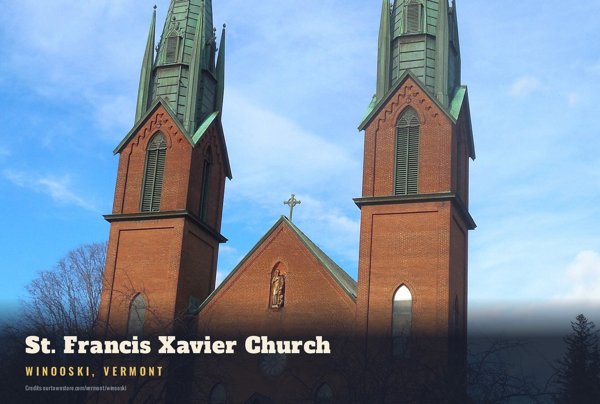 Winooski St. Francis Xavier Church Postcard artwork detail