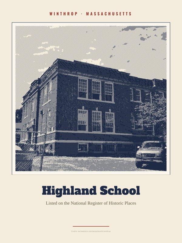 Winthrop Highland School Landmark Print artwork detail