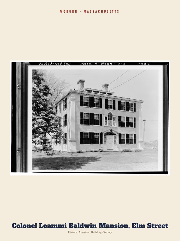 Woburn Colonel Loammi Baldwin Mansion, Elm Street Archive Print artwork detail
