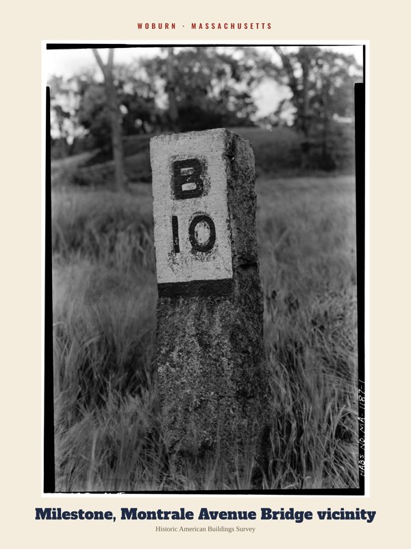 Woburn Milestone, Montrale Avenue Bridge vicinity Archive Print artwork detail