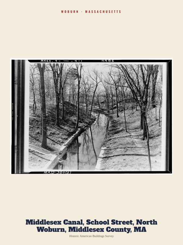 Woburn Middlesex Canal, School Street, North Woburn, Middlesex County, MA Archive Print artwork detail