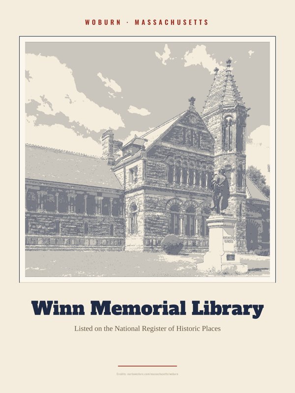 Woburn Winn Memorial Library Landmark Print artwork detail