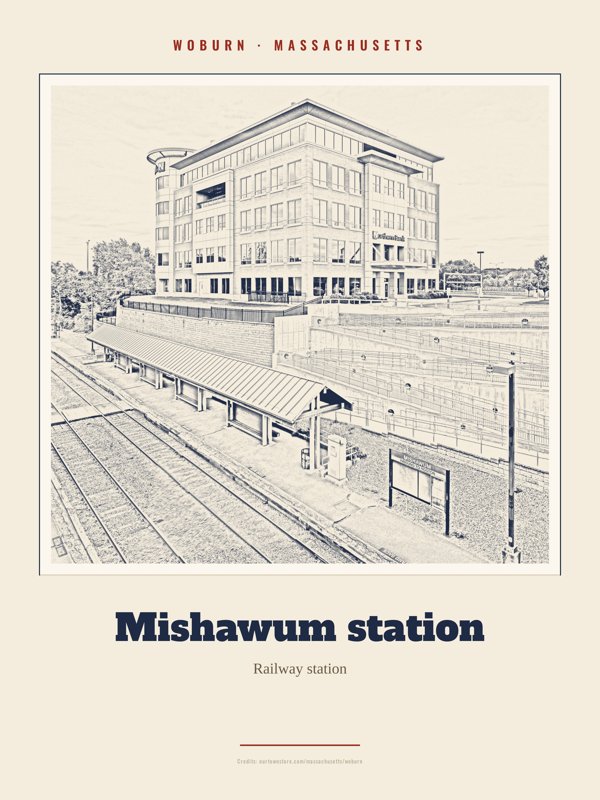 Woburn Mishawum station Landmark Print artwork detail