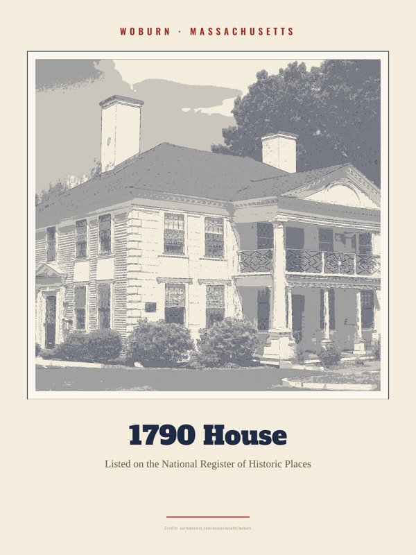 Woburn 1790 House Landmark Print artwork detail