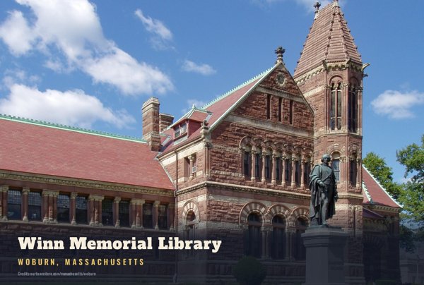 Woburn Winn Memorial Library Postcard artwork detail