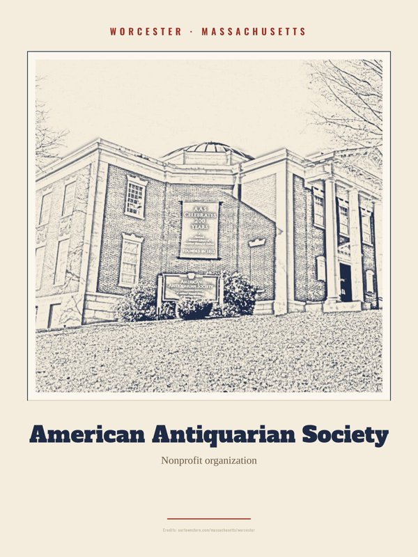Worcester American Antiquarian Society Landmark Print artwork detail