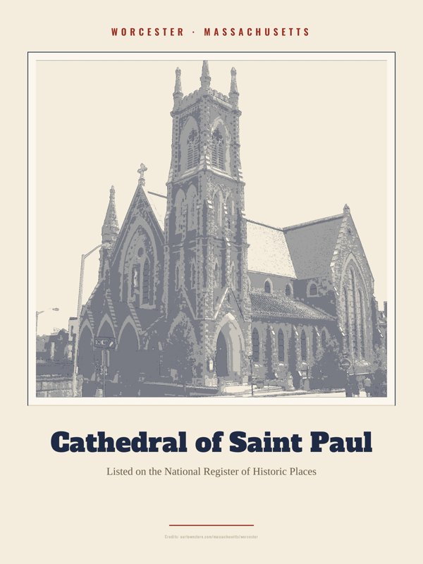 Worcester Cathedral of Saint Paul Landmark Print artwork detail