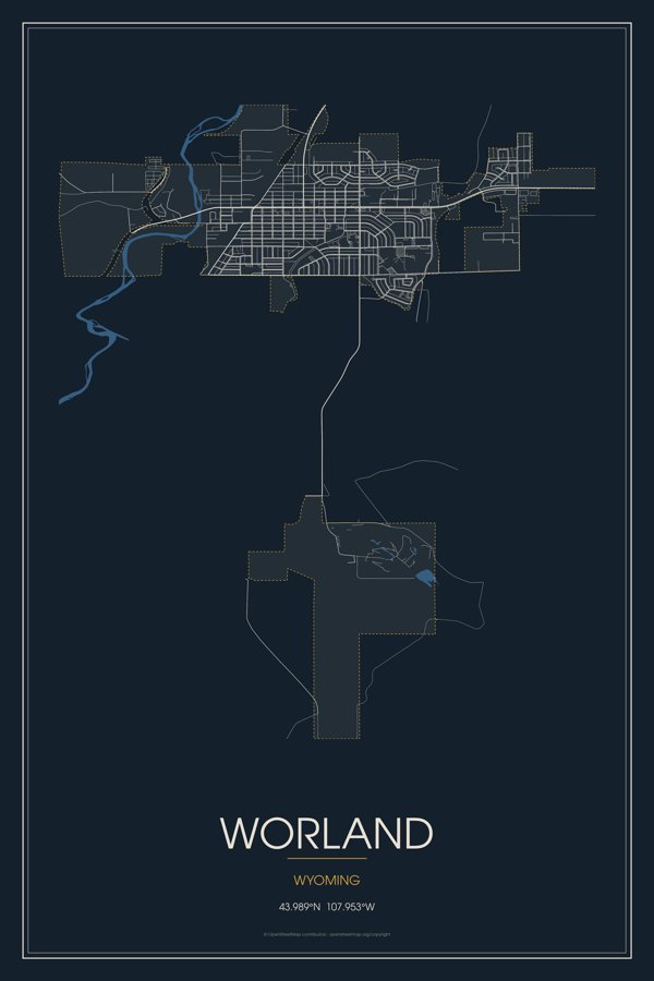 Worland Street Map Poster · Midnight artwork detail