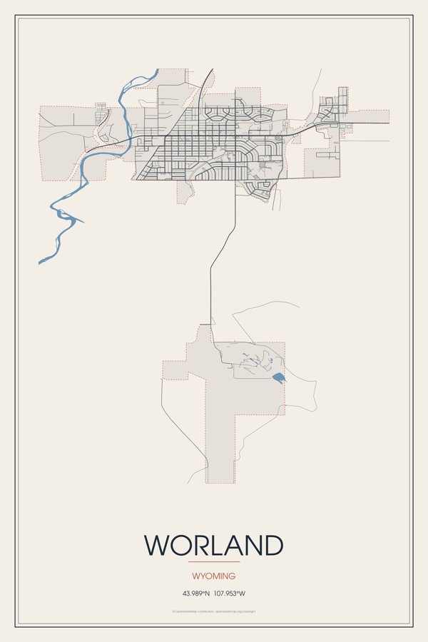 Worland Street Map Poster · Linen artwork detail