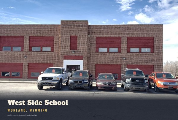 Worland West Side School Postcard artwork detail